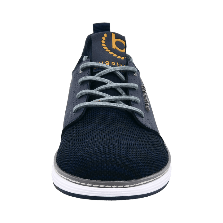 Men's navy lace-up sneakers with mesh panels and white sole