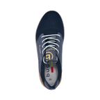 Men's navy lace-up sneakers with mesh panels and white sole