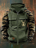 Men's camouflage sleeve zip hoodie with hood and utility pockets