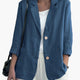 Women's navy blazer with notched lapels and front buttons
