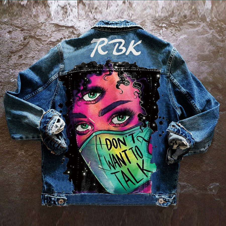 Denim jacket with colourful graphic back print