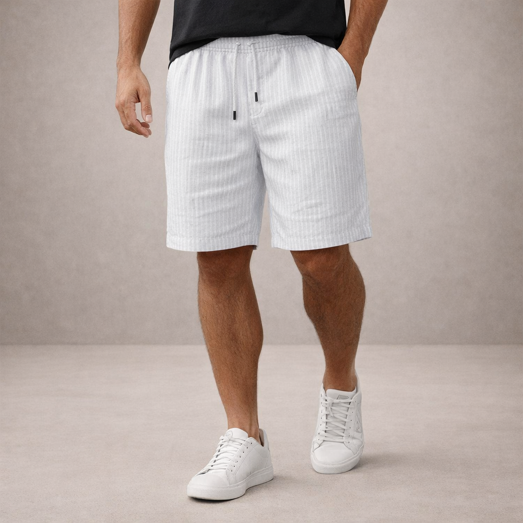 Men's vertical striped shorts with drawstring waist