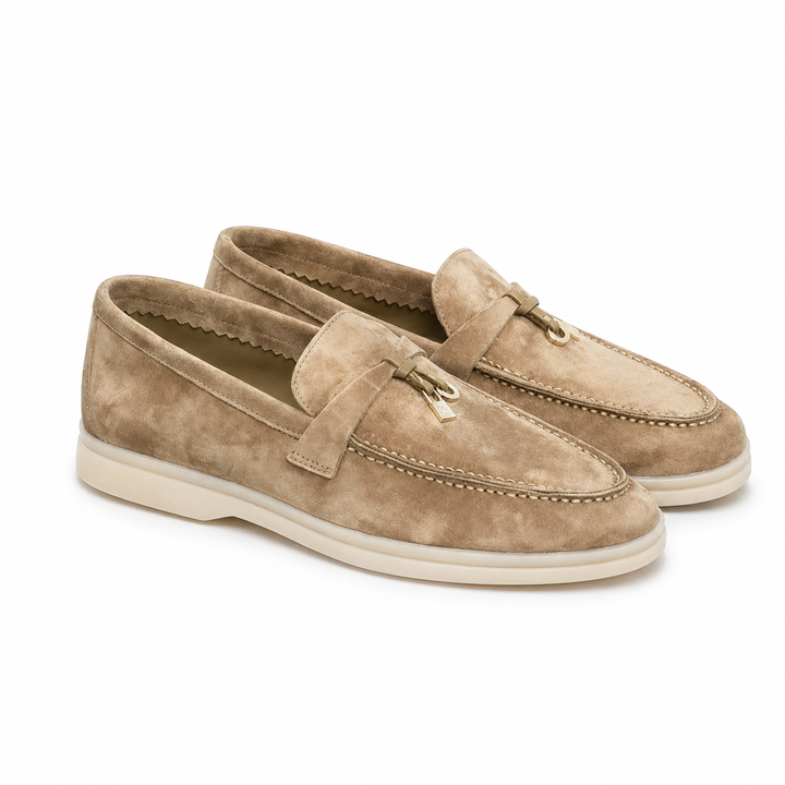 Women's plain loafers with moc toe stitching and decorative bit detail