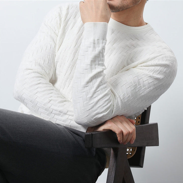 Men's textured crewneck sweatshirt with long sleeves and ribbed trims