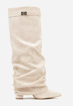 Women's slouch knee-high boot with pointed toe and low block heel