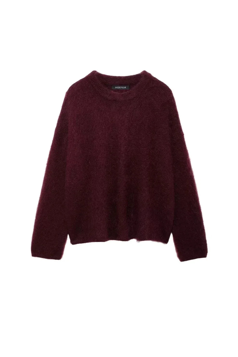 Women's relaxed crew neck sweater with long sleeves and ribbed trims