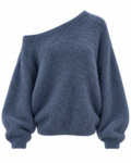 Women's blue off-shoulder jumper with long sleeves and ribbed trims