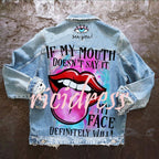 Women's graphic print jacket with colourful back artwork and long sleeves