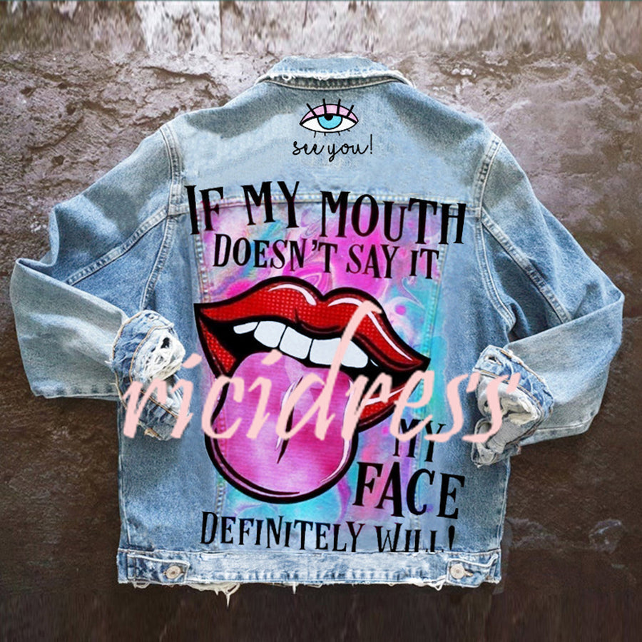 Women's graphic print jacket with colourful back artwork and long sleeves