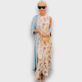 Women's floral maxi dress with long open-front cardigan