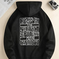 Men's hooded sweatshirt with large outlined text print on the back