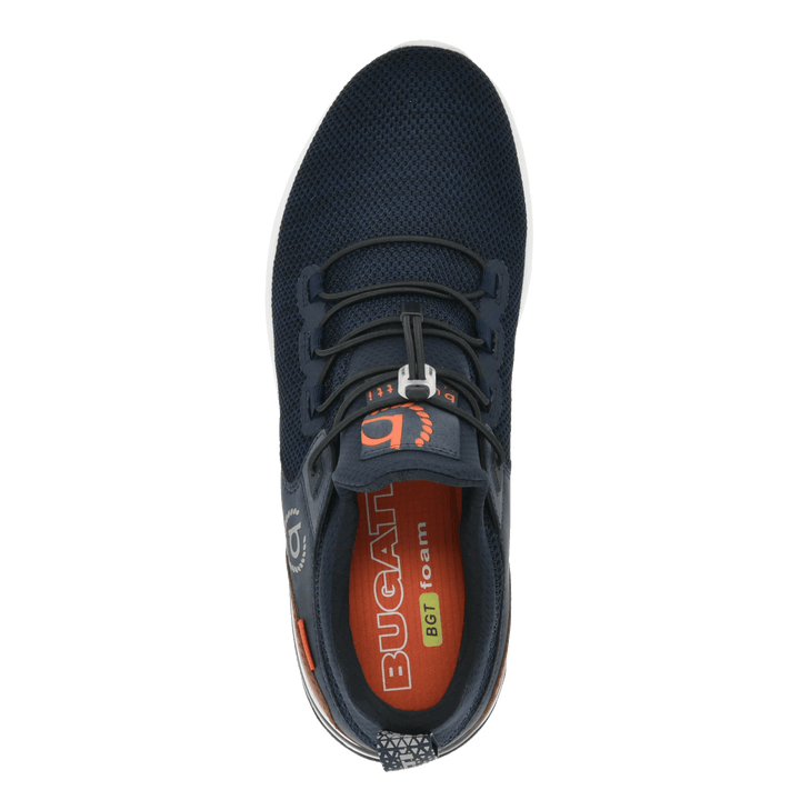 Men's navy sneakers with toggle lace-up fastening and white sole