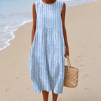 Women's sleeveless floral midi dress with side pockets