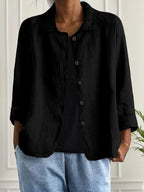 Women's collared shirt-style cardigan with button front and long sleeves