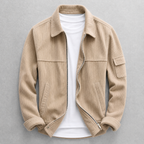 Men's corduroy jacket with zip front, pointed collar and sleeve pocket