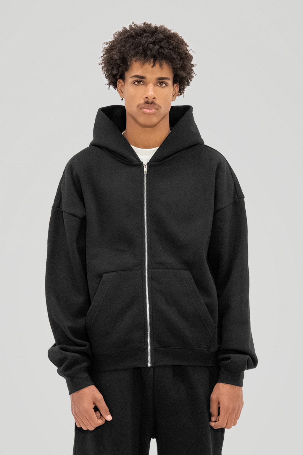 Men's black zip-up hoodie with kangaroo pocket