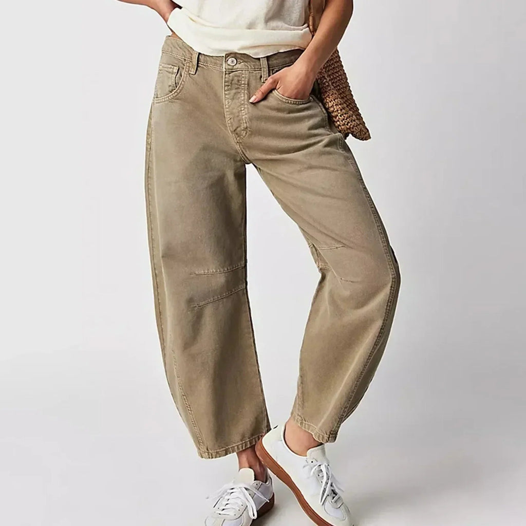 Women's high-waist cropped wide-leg trousers with front pockets