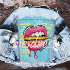 Graphic denim jacket with colourful illustrated back print