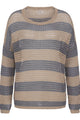 Women's striped open-knit sweater with crew neckline and long sleeves
