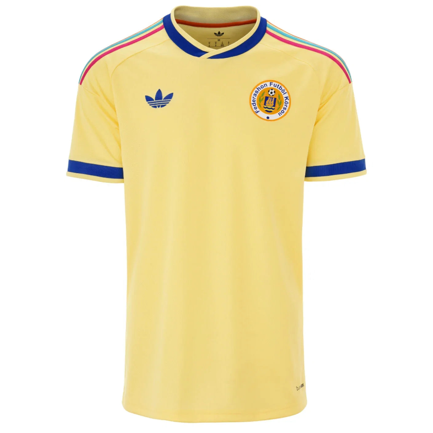 Men's yellow football jersey with blue trim and team crest