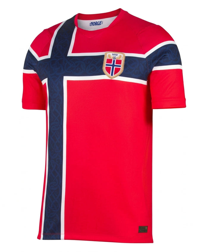 Unisex Norway football shirt with a flag-inspired cross design and chest crest