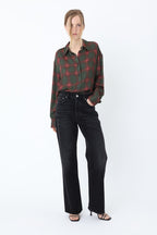 Women's black high-rise straight-leg five-pocket jeans
