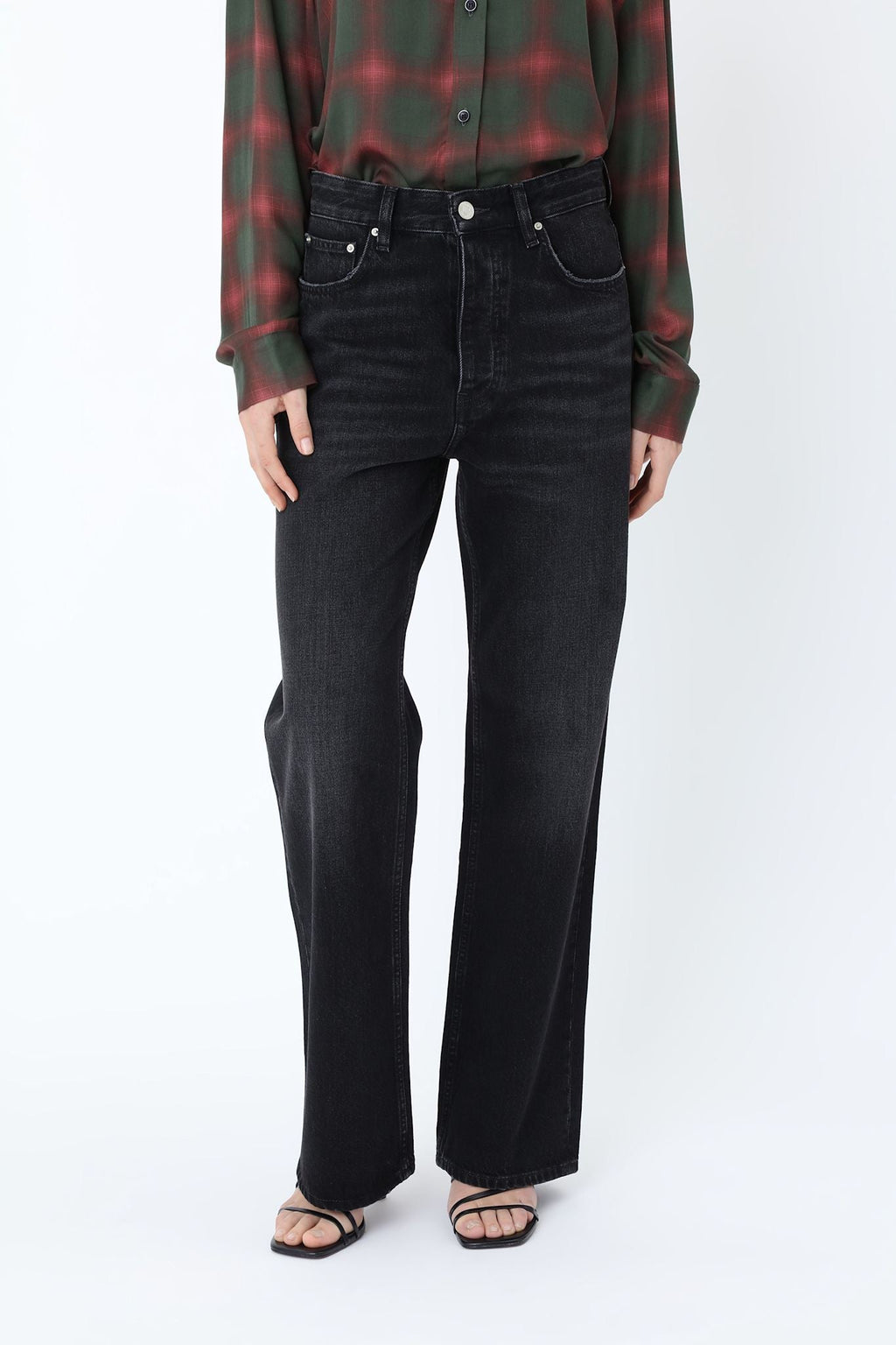 Women's black high-rise straight-leg five-pocket jeans