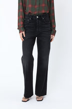 Women's black high-rise straight-leg five-pocket jeans