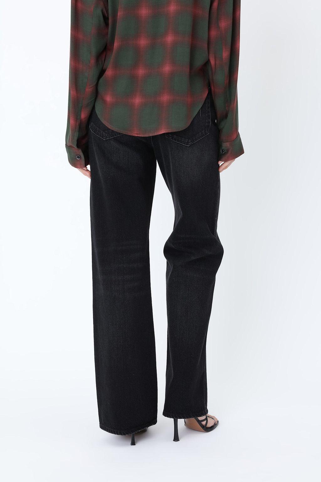 Women's black high-rise straight-leg five-pocket jeans
