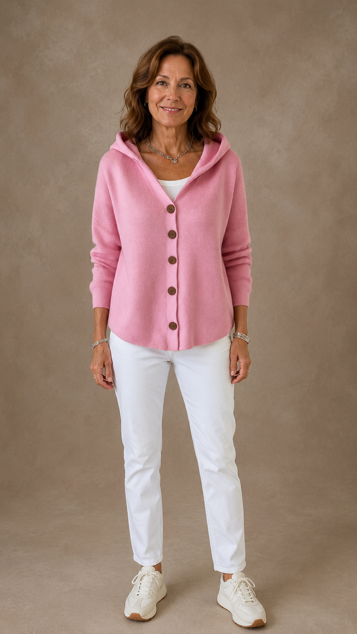 Women's hooded button cardigan with long sleeves