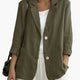 Women's navy blazer with notched lapels and front buttons
