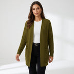 Women's long ribbed knit cardigan with open front and pockets