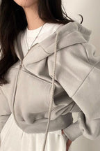 Women's oversized cropped zip hoodie with hood and long sleeves