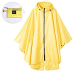 Patterned unisex hooded rain poncho with zip front and matching pouch