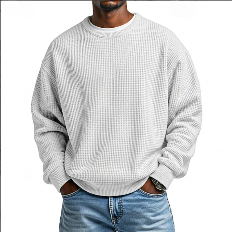 Men's relaxed textured crew neck sweatshirt with long sleeves and ribbed trims