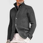 Men's ribbed knit cardigan with stand collar and button front