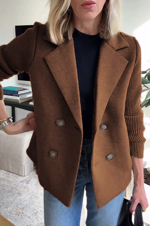 Women's double-breasted blazer with pink front and ribbed sleeves