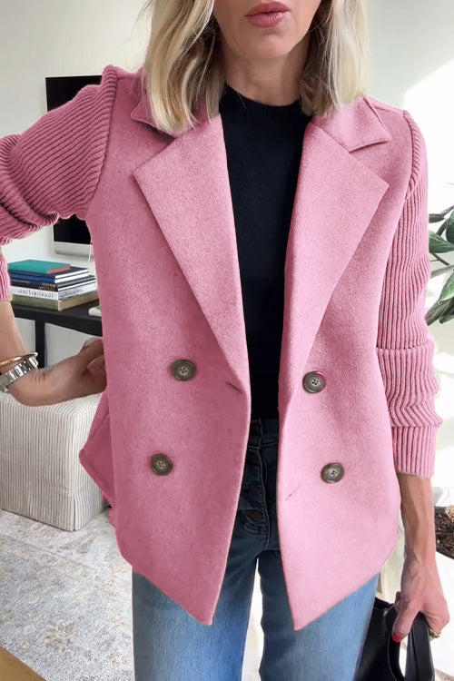 Women's double-breasted blazer with pink front and ribbed sleeves