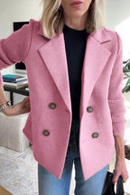 Women's double-breasted blazer with pink front and ribbed sleeves