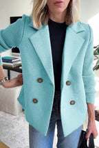 Women's double-breasted blazer with pink front and ribbed sleeves
