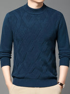 Textured geometric knit jumper with mock neck and long sleeves