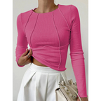 Women's fitted ribbed long-sleeve top with round neckline