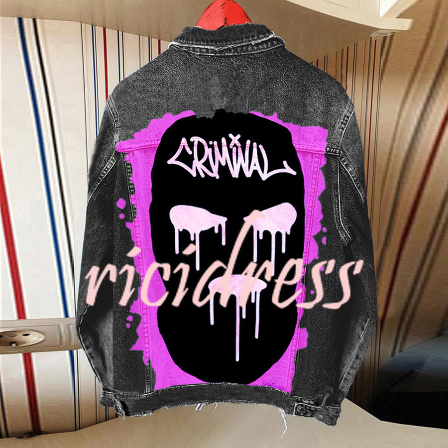Unisex denim jacket with large Halloween graphic back print
