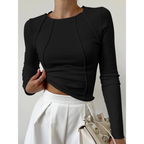Women's fitted ribbed long-sleeve top with round neckline