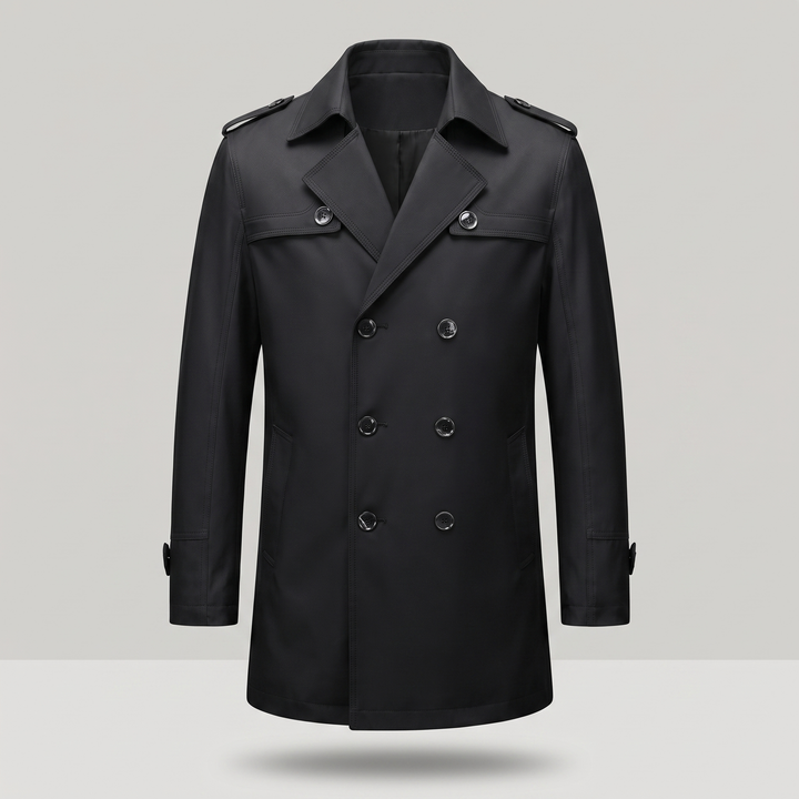 Men's double-breasted trench coat with long sleeves and removable lining
