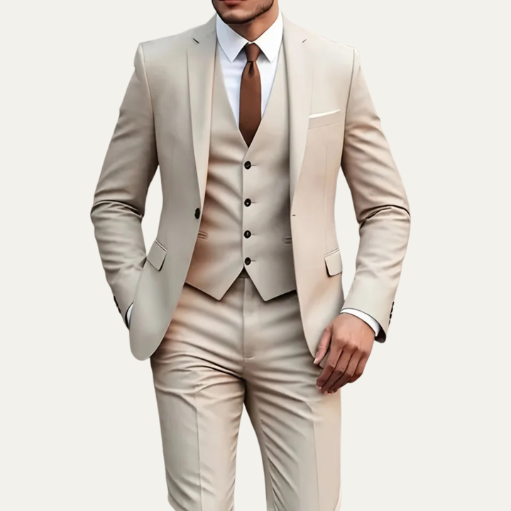 Men's three-piece slim fit suit with blazer waistcoat and trousers