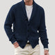 Men's ribbed button-front cardigan with shawl collar and pockets