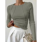 Women's fitted ribbed long-sleeve top with round neckline