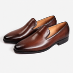 Men's smooth slip-on loafers with almond toes and low heels