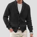 Men's ribbed button-front cardigan with shawl collar and pockets
